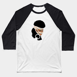 Afro Hair Woman with African Pattern Headwrap Baseball T-Shirt